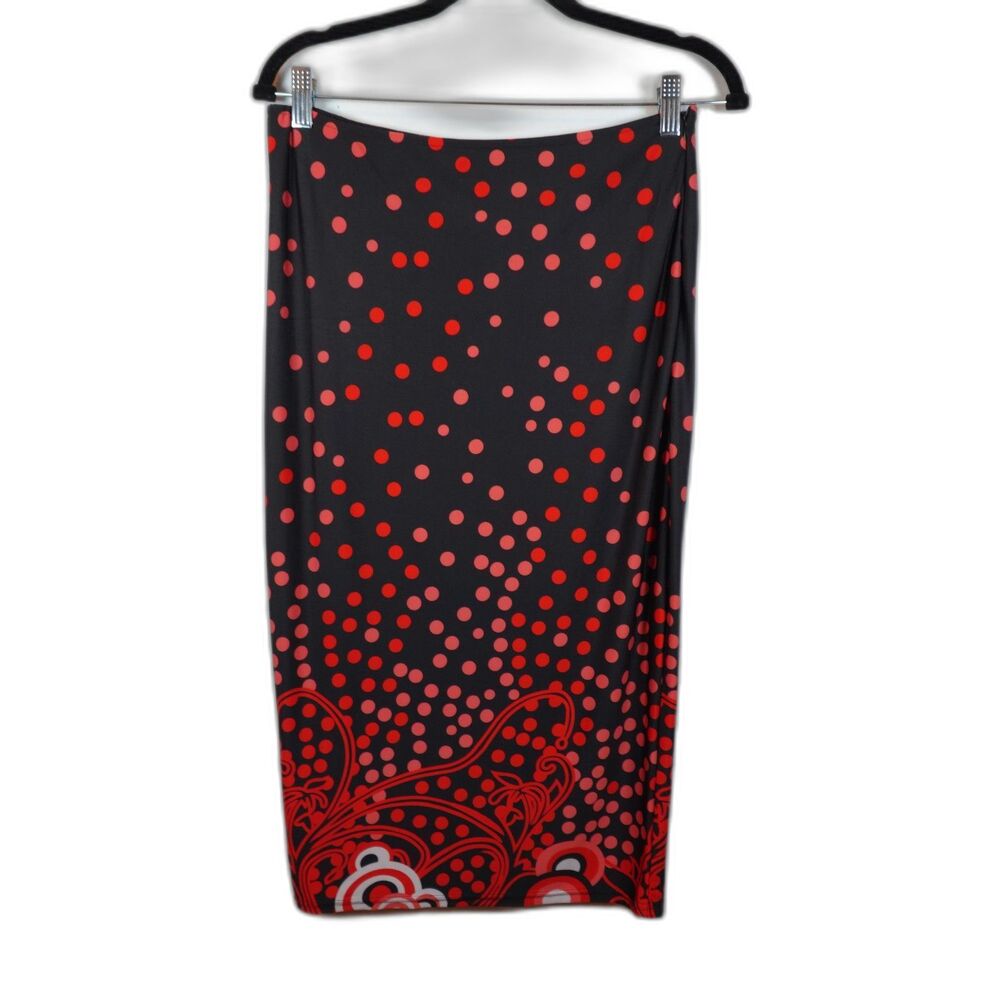Bodycon Polka Dot Womens Skirt Size L Stretch Pencil Midi